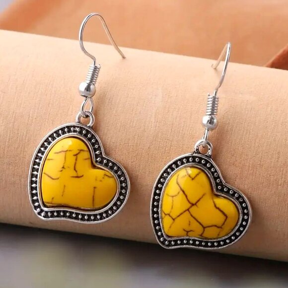 STONE & SILVER HEART EARRINGS - Picture 1 of 2